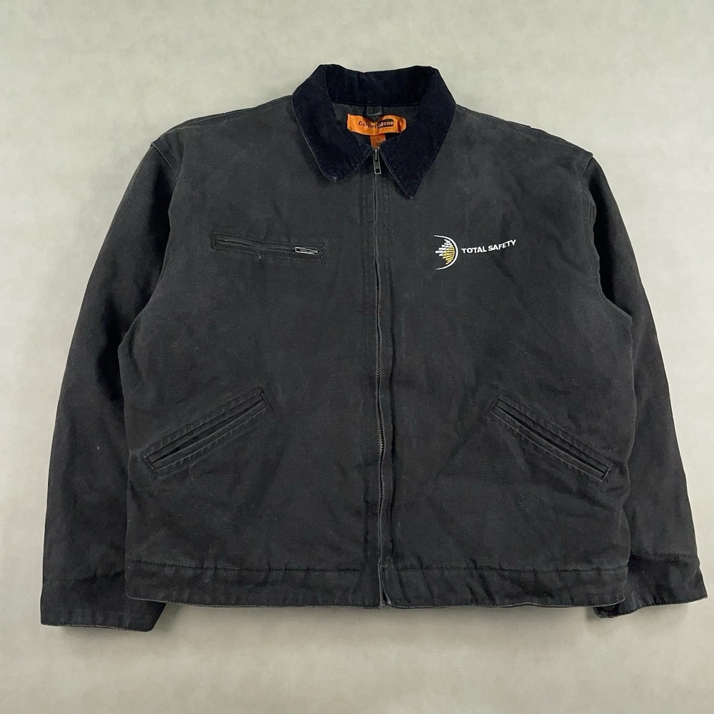 VTG Detroit Style Workwear Jacket Canvas Black Men's Large Corduroy Collar 25x24